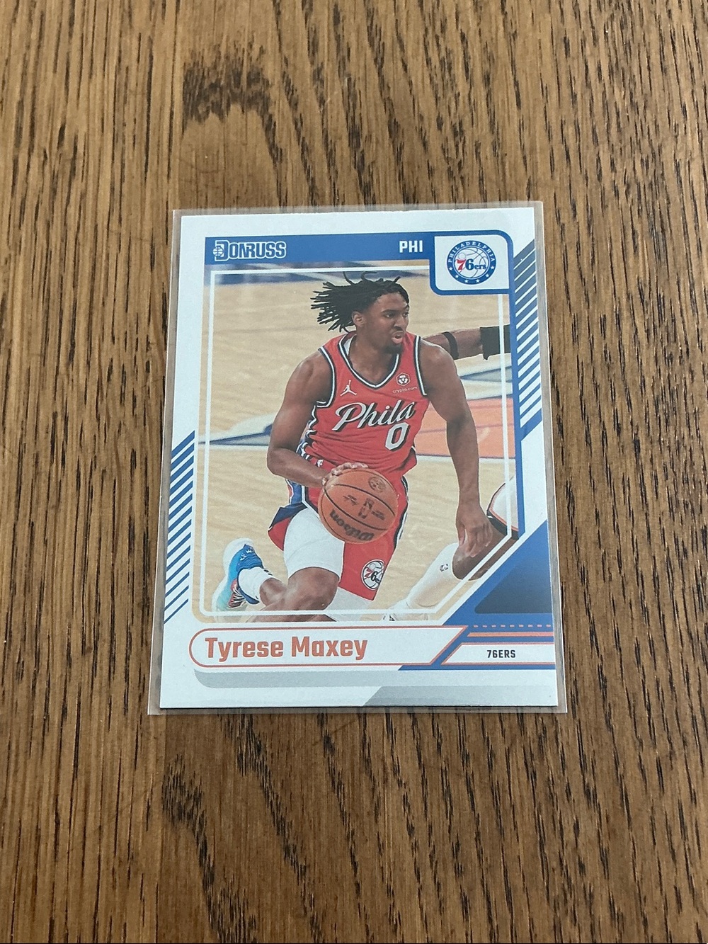 Tyrese Maxey 76ers Basketball Card - Donruss Style - Red Jersey